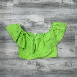 A New Day Green‎ Off Shoulder Ruffle Crop Top Smocked Medium Trendy
